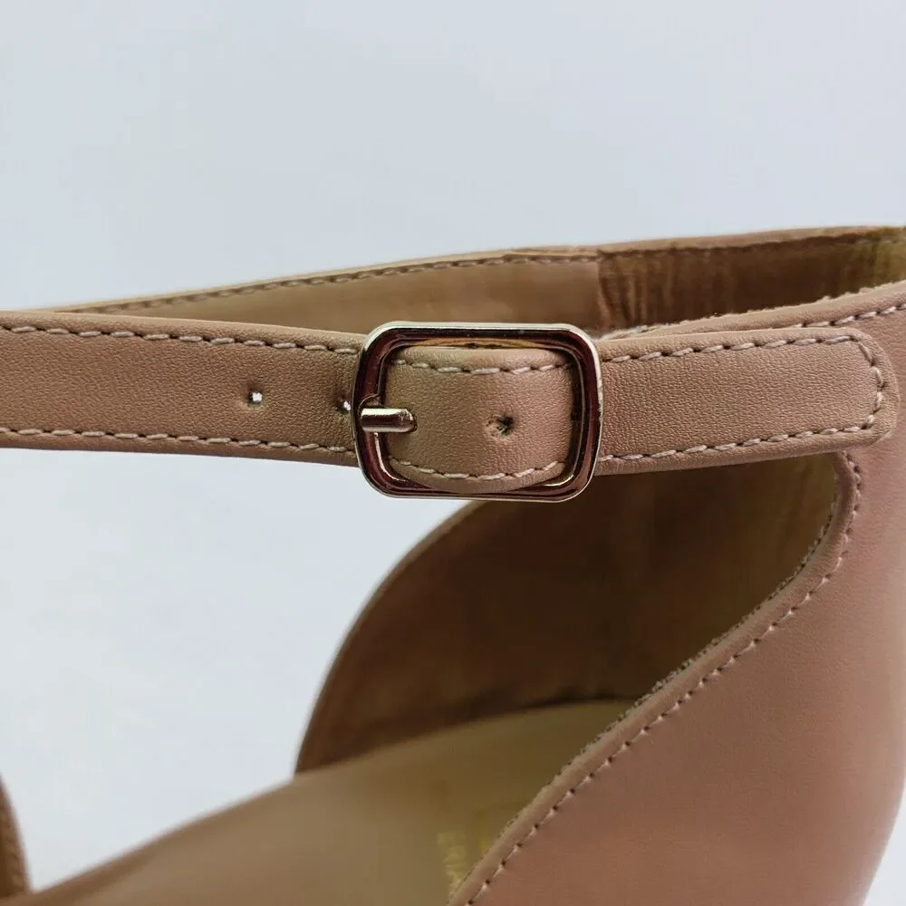 Material Girl Bretta Womens Size 9.5 Nude Bling Open Toe Cork Wedge Sandal Shoes